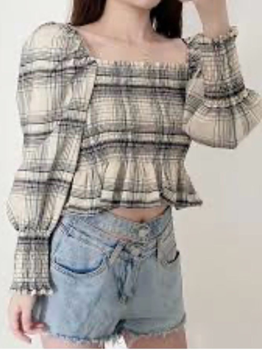 Zara Off Shoulder Puff Sleeve Top Medium Cotton Linen Ruffle cropped tan black